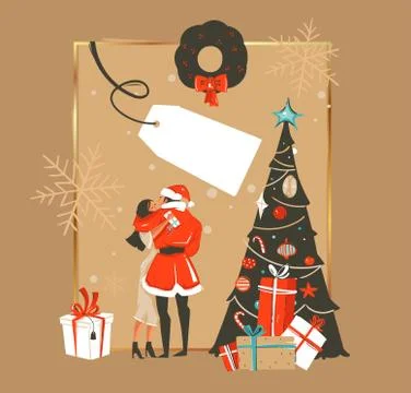 Hand drawn vector abstract fun Happy New Year time cartoon illustration with Stock Illustration