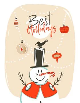 Hand drawn vector abstract fun Merry Christmas time cartoon illustration Stock Illustration
