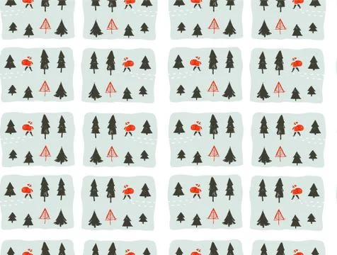 Hand drawn vector abstract fun Merry Christmas time cartoon illustrations Stock Illustration