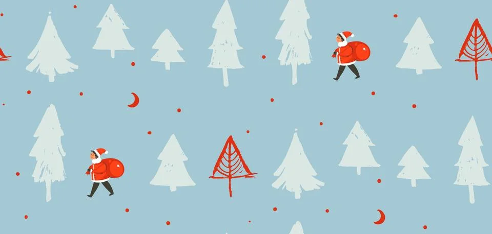 Hand drawn vector abstract fun Merry Christmas time cartoon illustration with Stock Illustration