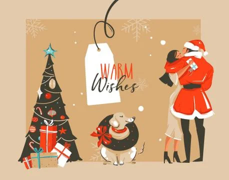 Hand drawn vector abstract fun Merry Christmas time cartoon illustration with Stock Illustration