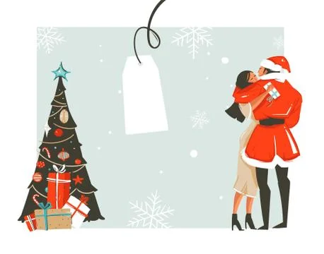 Hand drawn vector abstract fun Merry Christmas time cartoon illustration with Stock Illustration