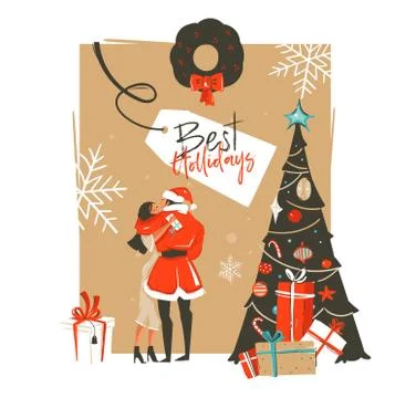 Hand drawn vector abstract fun Happy New Year time cartoon illustration with Stock Illustration