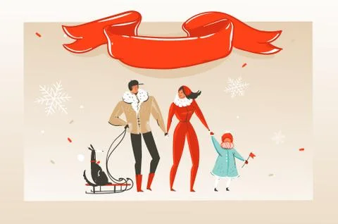 Hand drawn vector abstract fun Merry Christmas time cartoon illustration Stock Illustration
