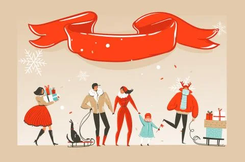 Hand drawn vector abstract fun Merry Christmas time cartoon illustration Stock Illustration