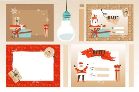 Hand drawn vector abstract fun Merry Christmas time cartoon illustrations Stock Illustration