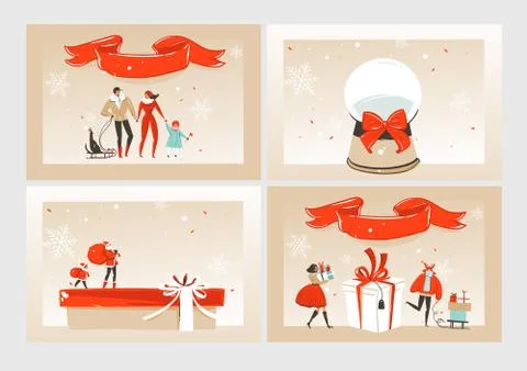 Hand drawn vector abstract fun Merry Christmas time cartoon illustrations Stock Illustration