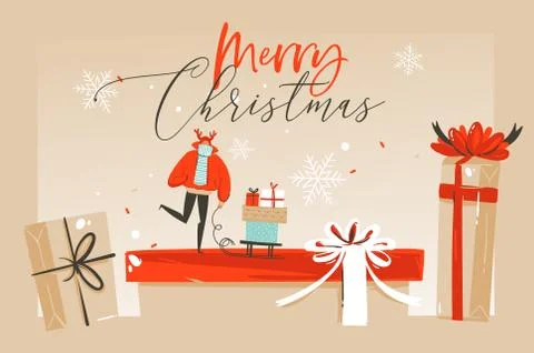 Hand drawn vector abstract fun Merry Christmas time cartoon illustration Stock Illustration