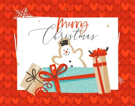 Hand drawn vector abstract fun Merry Christmas time cartoon illustration Illustrazione stock