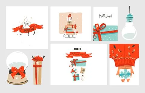 Hand drawn vector abstract fun Merry Christmas time cartoon illustrations Stock Illustration