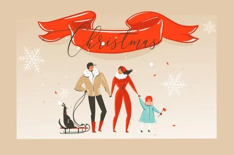 Hand drawn vector abstract fun Merry Christmas time cartoon illustration Stock Illustration