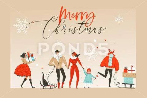 Hand drawn vector abstract fun Merry Christmas time cartoon illustration Stock Illustration