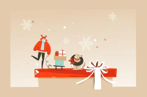 Hand drawn vector abstract fun Merry Christmas time cartoon illustration Stock Illustration