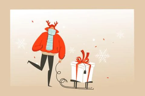 Hand drawn vector abstract fun Merry Christmas time cartoon illustration Stock Illustration