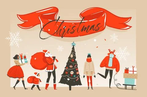 Hand drawn vector abstract fun Merry Christmas time cartoon illustration Stock Illustration