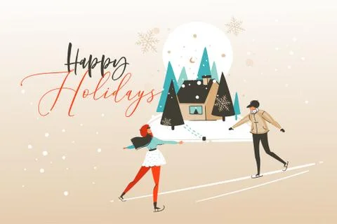 Hand drawn vector abstract fun Merry Christmas time cartoon illustration Stock Illustration