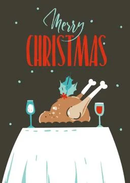 Hand drawn vector abstract fun Merry Christmas time cartoon illustration Stock Illustration