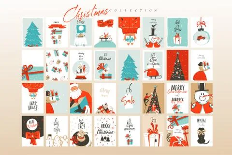 Hand drawn vector abstract fun Merry Christmas time cartoon illustrations Stock Illustration
