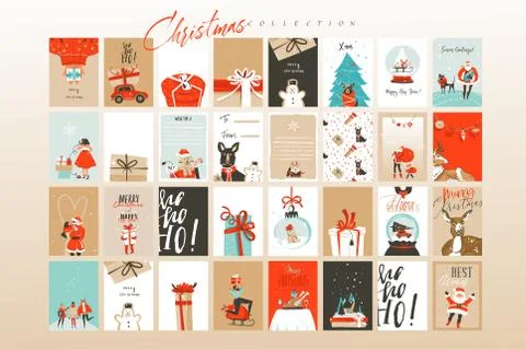 Hand drawn vector abstract fun Merry Christmas time cartoon illustrations Stock Illustration