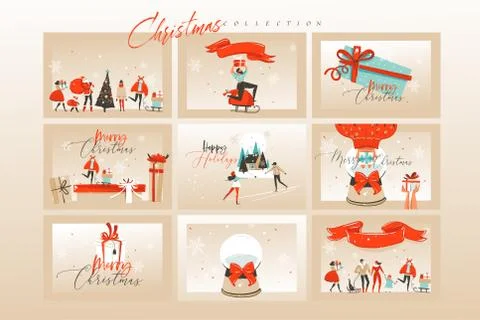Hand drawn vector abstract fun Merry Christmas time cartoon illustrations Stock Illustration