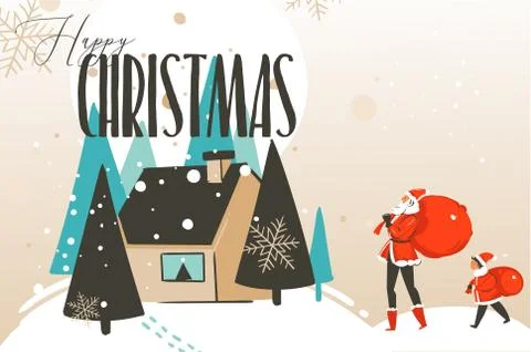 Hand drawn vector abstract fun Merry Christmas and Happy New Year time cartoon Stock Illustration