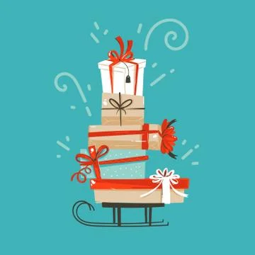 Hand drawn vector abstract fun Merry Christmas and Happy New Year time cartoon Stock Illustration