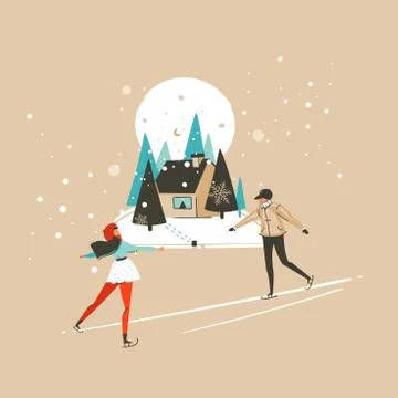 Hand drawn vector abstract fun Merry Christmas and Happy New Year time cartoon Ilustración de archivo