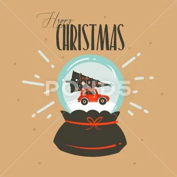 Hand drawn vector abstract fun Merry Christmas and Happy New Year time cartoon Stock Illustration