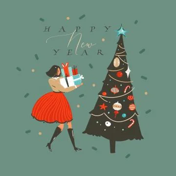 Hand drawn vector abstract fun Merry Christmas and Happy New Year time cartoon Stock Illustration