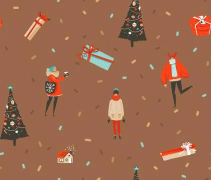 Hand drawn vector abstract fun Merry Christmas and Happy New Year time cartoon Stock Illustration