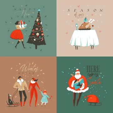 Hand drawn vector abstract fun Merry Christmas and Happy New Year time cartoon Stock Illustration