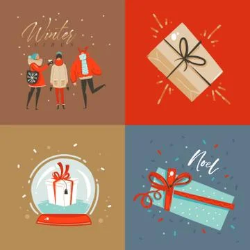 Hand drawn vector abstract fun Merry Christmas and Happy New Year time cartoon Stock Illustration