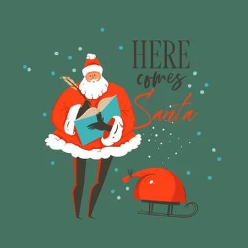 Hand drawn vector abstract fun Merry Christmas and Happy New Year time cartoon Stock Illustration