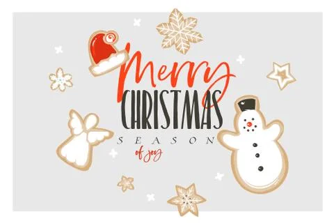 Hand drawn vector abstract fun Merry Christmas and Happy New Year time cartoon 스톡 일러스트