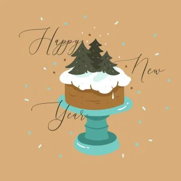 Hand drawn vector abstract fun Merry Christmas and Happy New Year time cartoon Stock Illustration