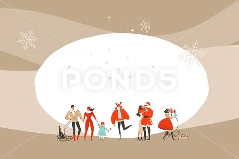 Hand drawn vector abstract fun Merry Christmas and Happy New Year time cartoon Stock Illustration