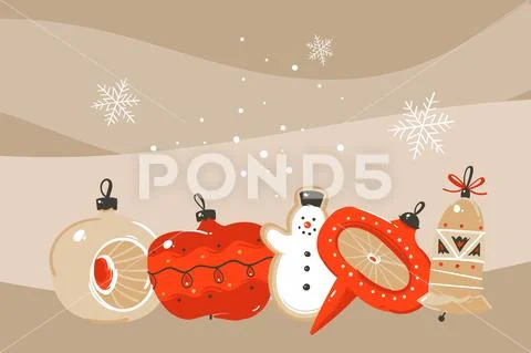 Hand drawn vector abstract fun Merry Christmas and Happy New Year time cartoon Stock Illustration