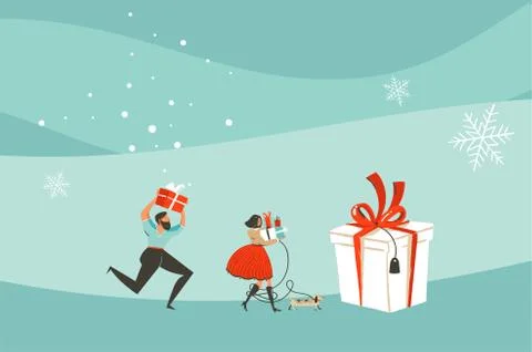 Hand drawn vector abstract fun Merry Christmas and Happy New Year time cartoon Stock Illustration