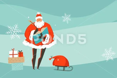 Hand drawn vector abstract fun Merry Christmas and Happy New Year time cartoon Stock Illustration