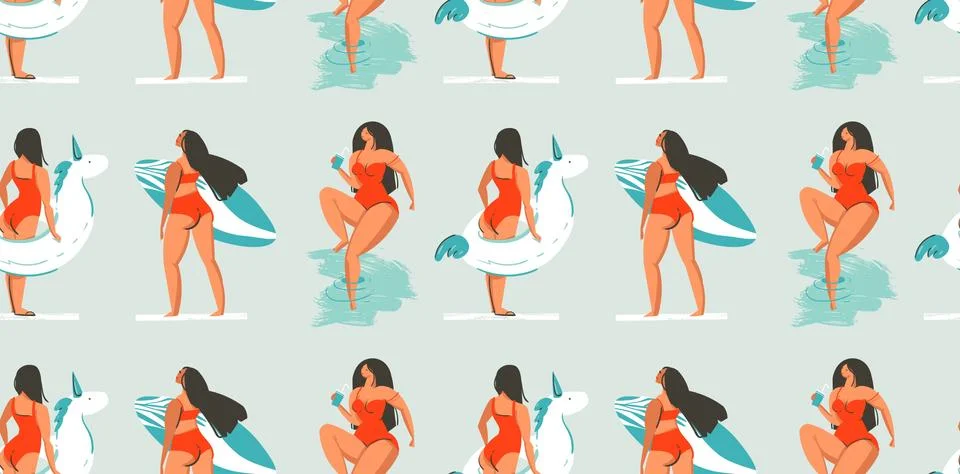 Hand drawn vector abstract fun summer time illustration seamless pattern with Stock Illustration