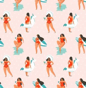 Hand drawn vector abstract fun summer time illustration seamless pattern with Stock Illustration