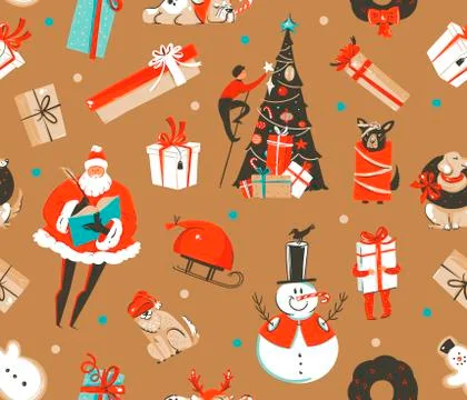 Hand drawn vector abstract fun stock flat Merry Christmas,and Happy New Year Stock Illustration