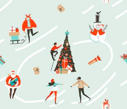 Hand drawn vector abstract fun stock flat Merry Christmas,and Happy New Year Illustrazione stock