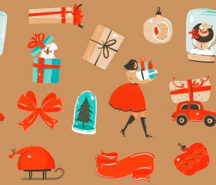 Hand drawn vector abstract fun stock flat Merry Christmas,and Happy New Year Stock Illustration