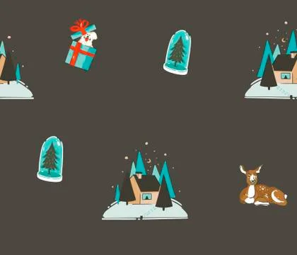 Hand drawn vector abstract fun stock flat Merry Christmas,and Happy New Year Stock Illustration