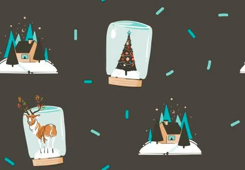 Hand drawn vector abstract fun stock flat Merry Christmas,and Happy New Year Illustrazione stock