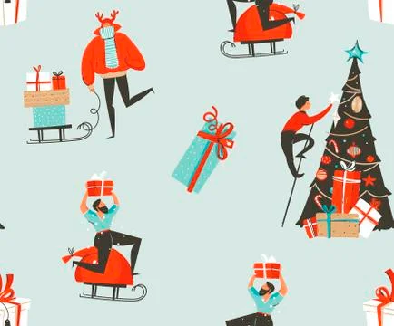 Hand drawn vector abstract fun stock flat Merry Christmas,and Happy New Year Stock Illustration