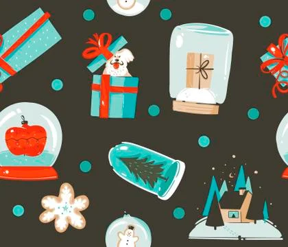 Hand drawn vector abstract fun stock flat Merry Christmas,and Happy New Year Stock Illustration