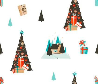 Hand drawn vector abstract fun stock flat Merry Christmas,and Happy New Year Illustrazione stock