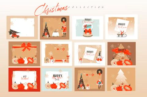 Hand drawn vector abstract fun stock flat Merry Christmas,and Happy New Year Illustrazione stock